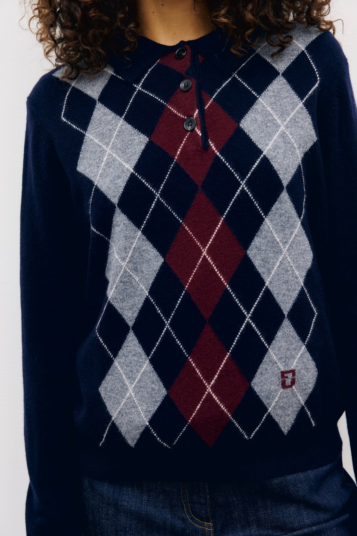 Gerard Darel | Rena Polo Pullover - Diamond Knit Navy