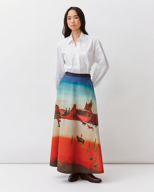 Women's Skirt 100% Polyester Crepe Satin Blend - Desert Sand 1-Western-Print