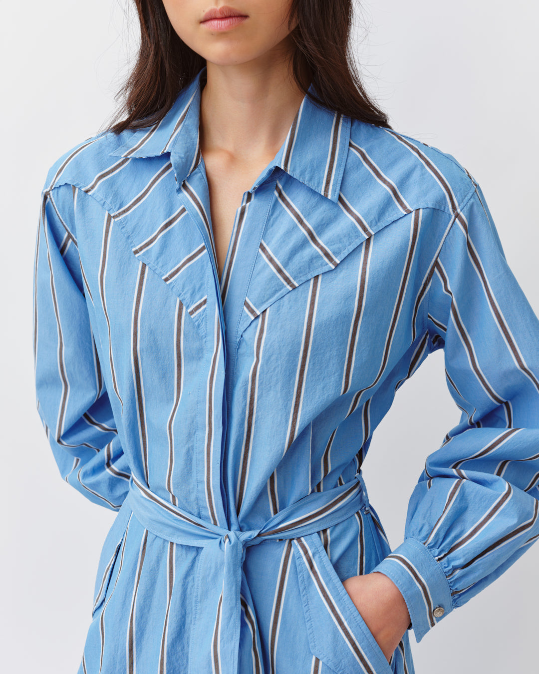 Women's Shirt Dress 100% Cotton Poplin - Blue Chocolate 1-Bleu-Chocolat