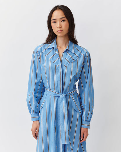 Women's Shirt Dress 100% Cotton Poplin - Blue Chocolate 1-Bleu-Chocolat