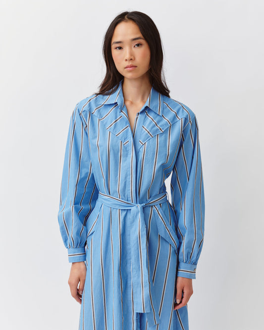 Women's Shirt Dress 100% Cotton Poplin - Blue Chocolate 1-Bleu-Chocolat