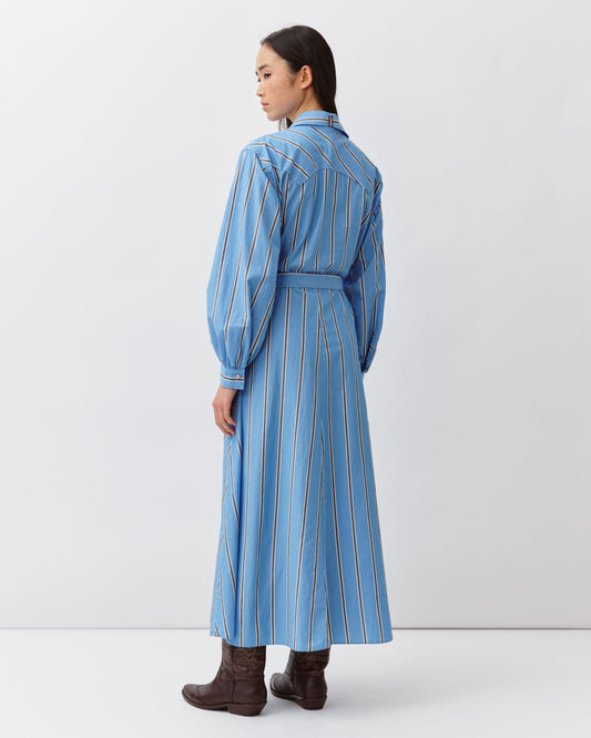 Women's Shirt Dress 100% Cotton Poplin - Blue Chocolate 1-Bleu-Chocolat