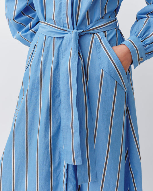 Women's Shirt Dress 100% Cotton Poplin - Blue Chocolate 1-Bleu-Chocolat