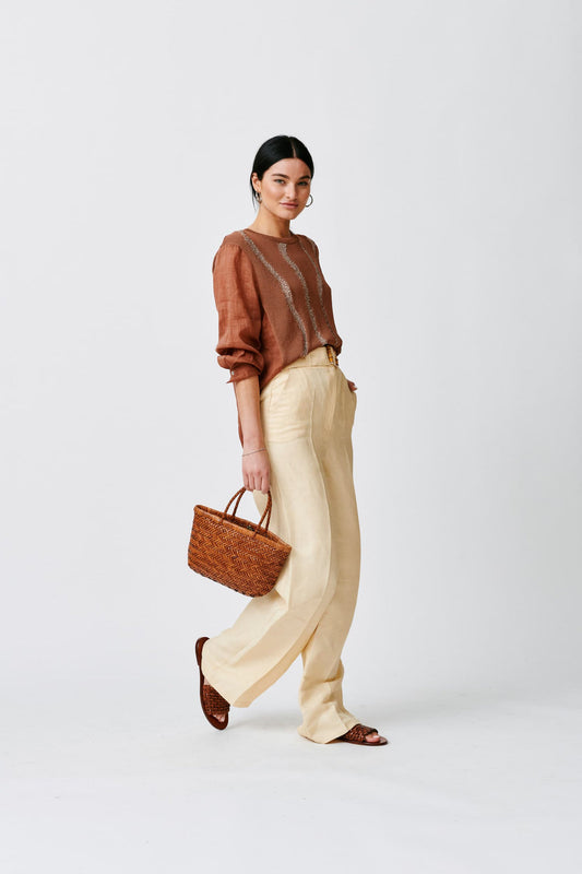 Tote Bag Mini Flat Gora Tan-Black-Edges