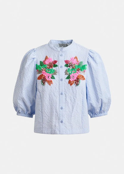 Women's Button-Down Shirt 100% Cotton Poplin - Mint Leaf Nile-Blue