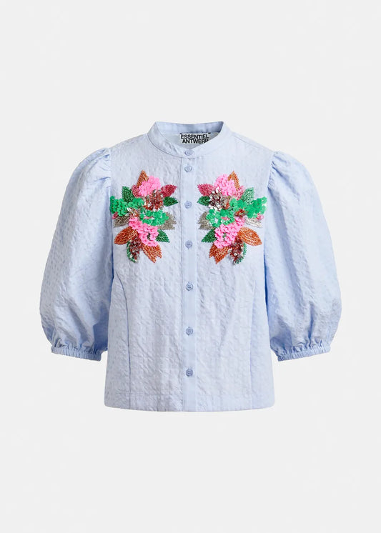 Women's Button-Down Shirt 100% Cotton Poplin - Mint Leaf Nile-Blue