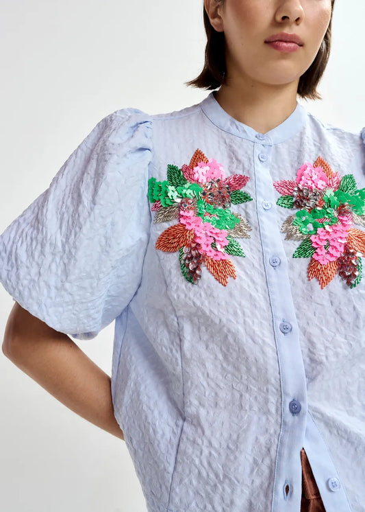 Women's Button-Down Shirt 100% Cotton Poplin - Mint Leaf Nile-Blue