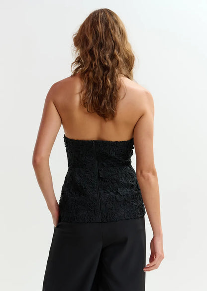 Women Halter Neck Peplum Top Delicate Floral Lace - Black