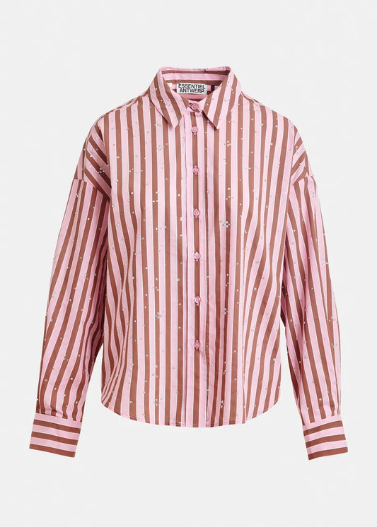 Women's Button-Down Blouse Cotton-Blend - Mint Leaf Young-Rose