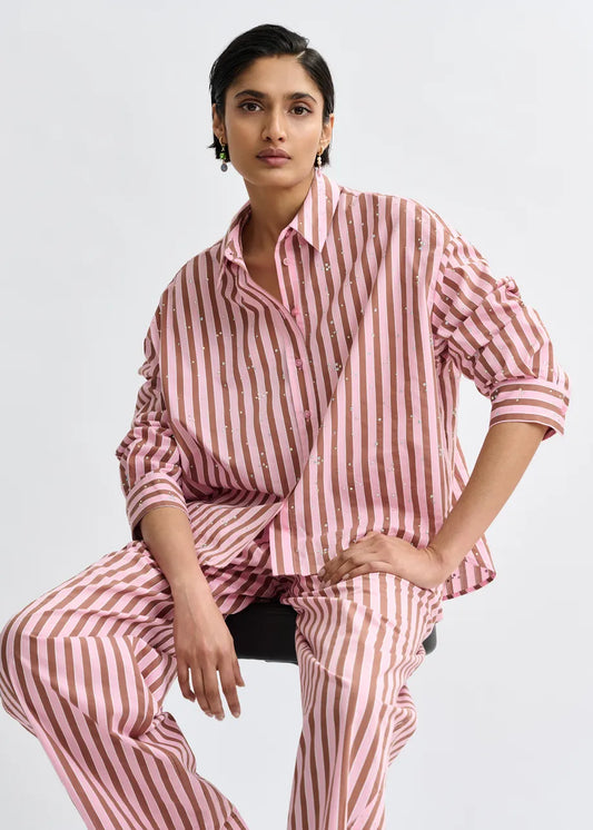 Women's Button-Down Blouse Cotton-Blend - Mint Leaf Young-Rose