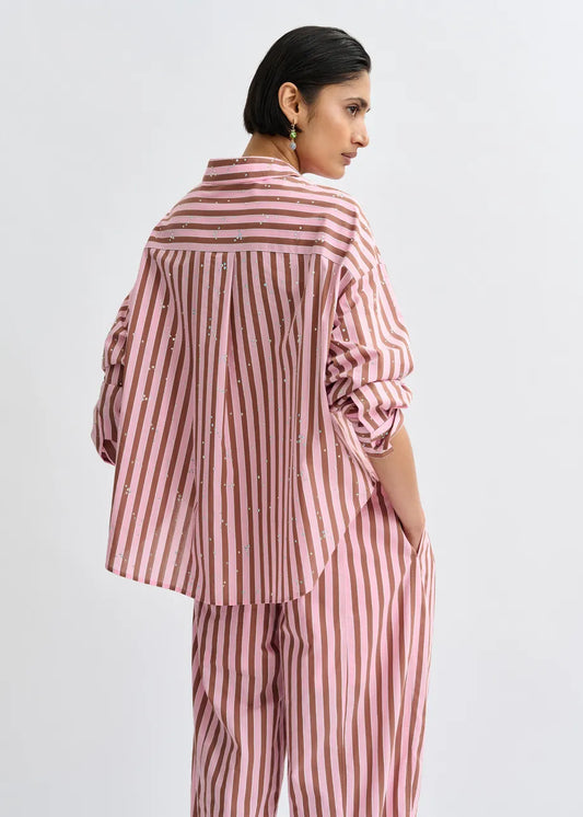 Women's Button-Down Blouse Cotton-Blend - Mint Leaf Young-Rose
