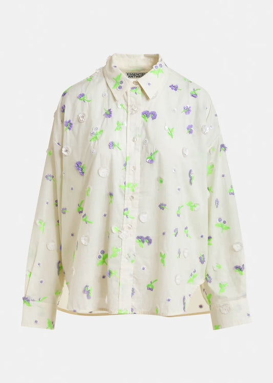 Women Button-Down Shirt Embellished 100 Percent Cotton - Nile Blue