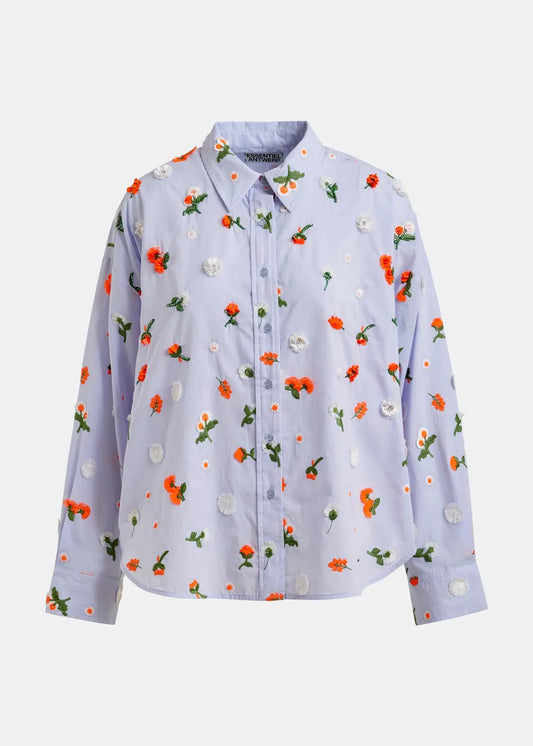 Women Button-Down Shirt Embellished 100 Percent Cotton - Nile-Blue