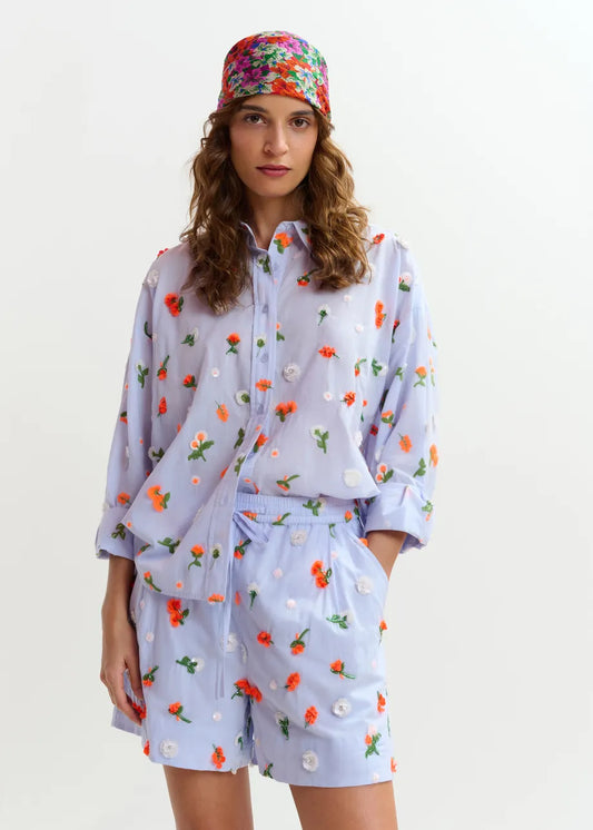Women Button-Down Shirt Embellished 100 Percent Cotton - Nile-Blue