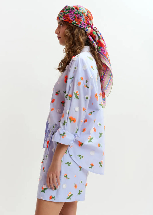 Women Button-Down Shirt Embellished 100 Percent Cotton - Nile-Blue