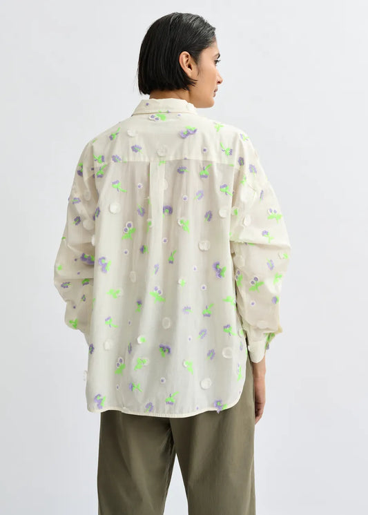 Women Button-Down Shirt Embellished 100 Percent Cotton - Nile Blue