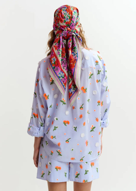 Women Button-Down Shirt Embellished 100 Percent Cotton - Nile-Blue