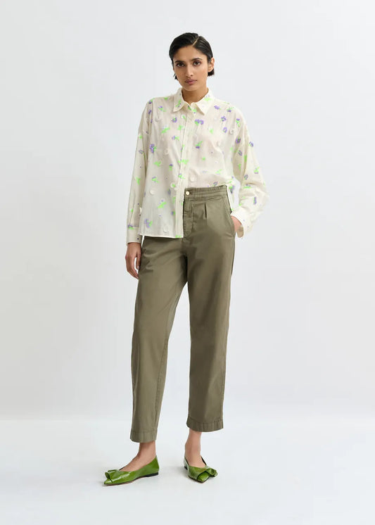 Women Button-Down Shirt Embellished 100 Percent Cotton - Nile Blue