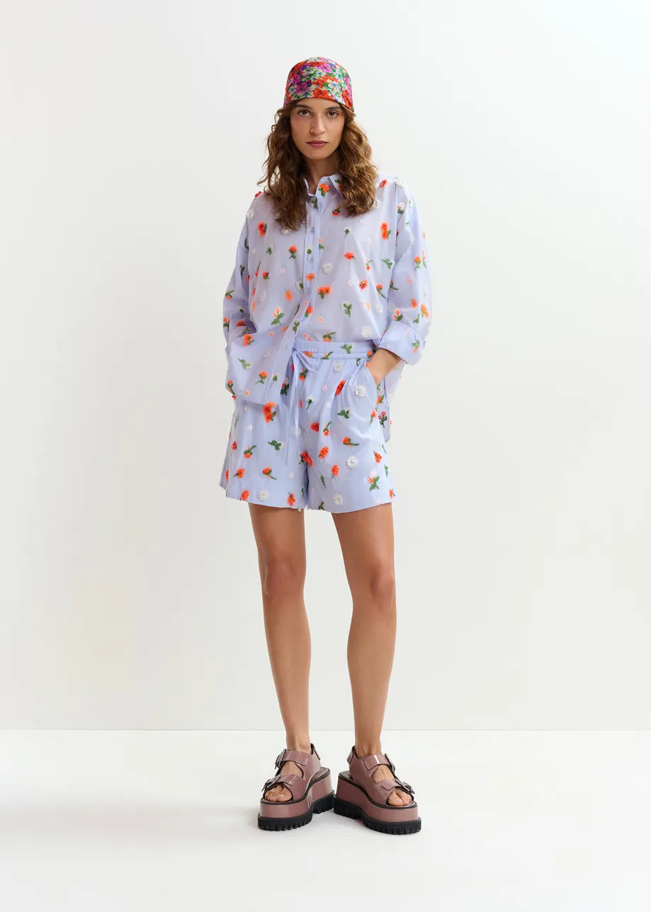 Women Button-Down Shirt Embellished 100 Percent Cotton - Nile-Blue