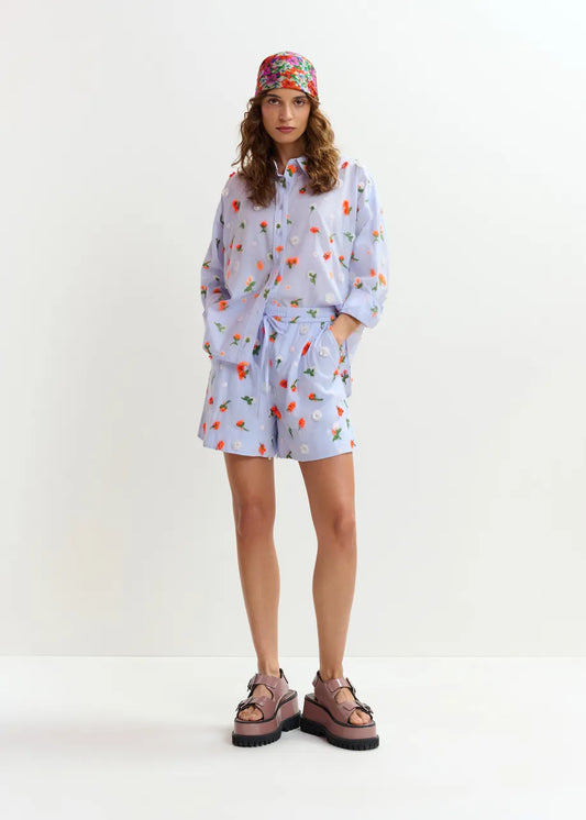 Women Button-Down Shirt Embellished 100 Percent Cotton - Nile-Blue