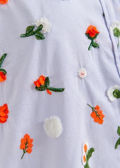 Women Button-Down Shirt Embellished 100 Percent Cotton - Nile-Blue