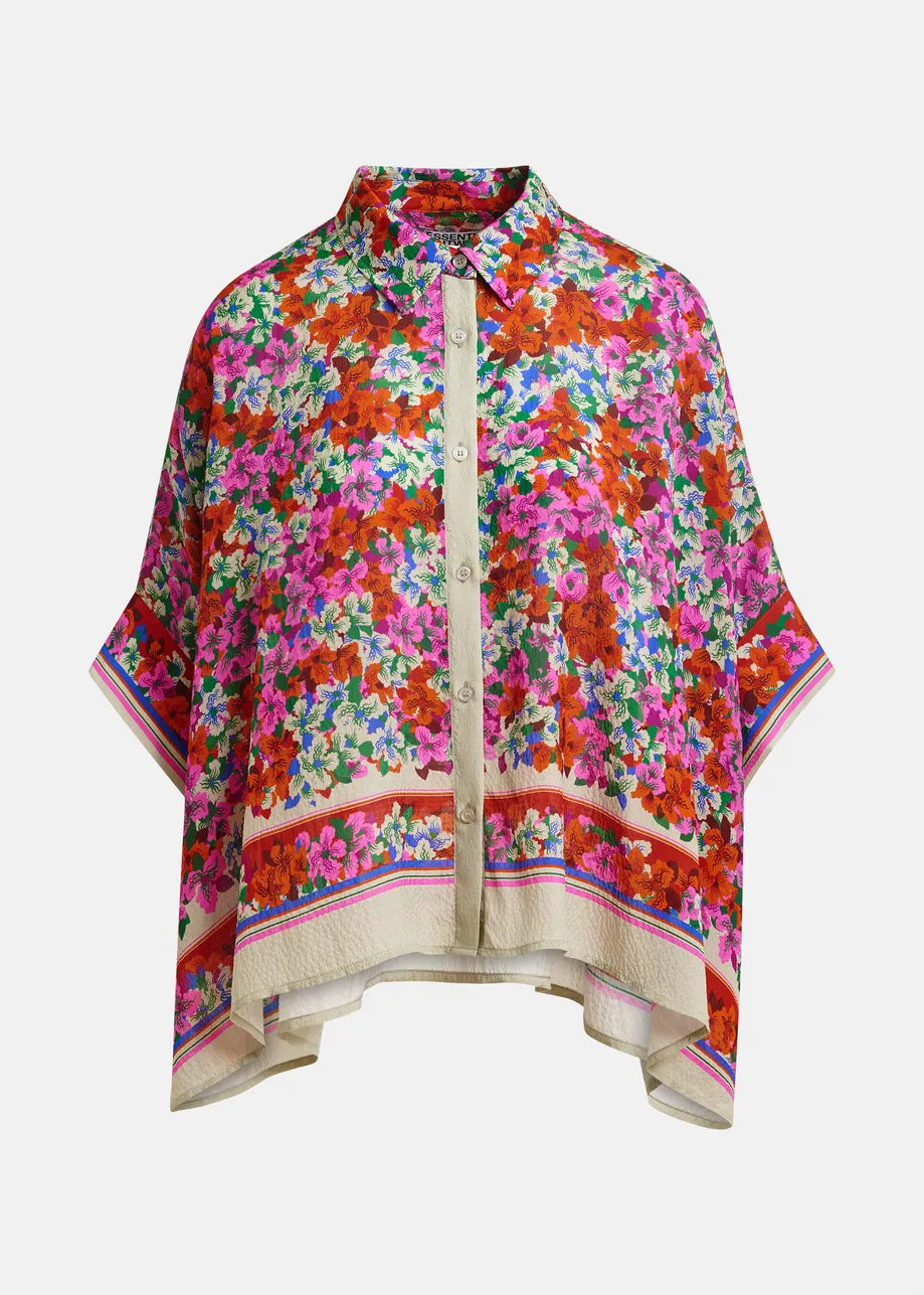 Women Elegant Oversized Blouse Silk-Blend- Fire-Glow