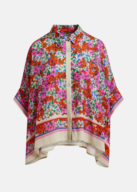 Women Elegant Oversized Blouse Silk-Blend- Fire-Glow