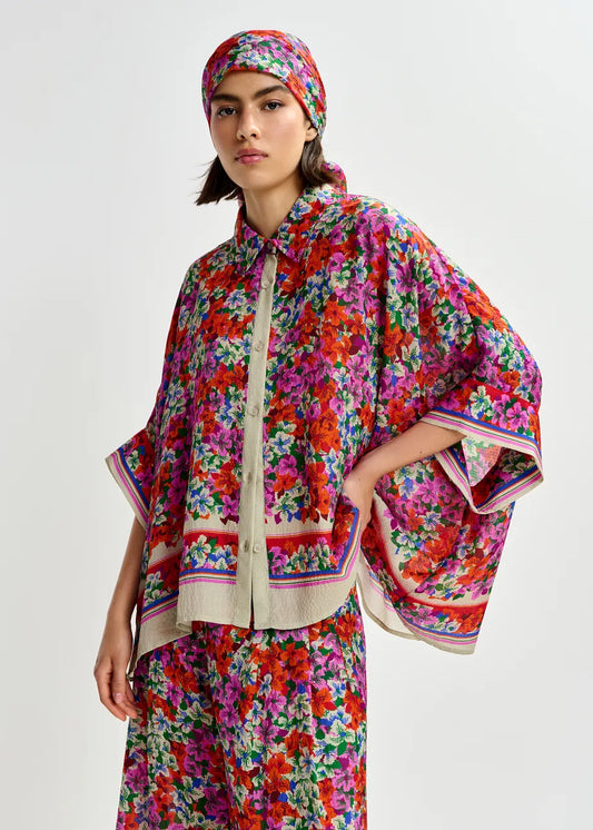 Women Elegant Oversized Blouse Silk-Blend- Fire-Glow
