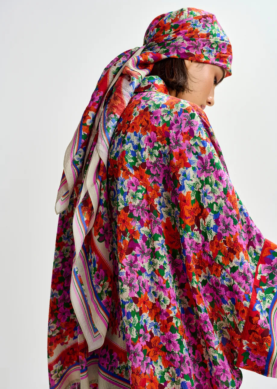 Women Elegant Oversized Blouse Silk-Blend- Fire-Glow