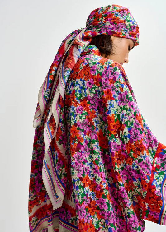 Women Elegant Oversized Blouse Silk-Blend- Fire-Glow
