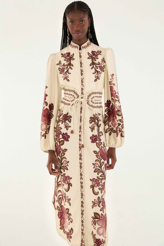 sand renata floral long sleeve midi dress FARM Rio | Dresses | Sand Renata Floral Long Sleeve Midi Dress Nwt