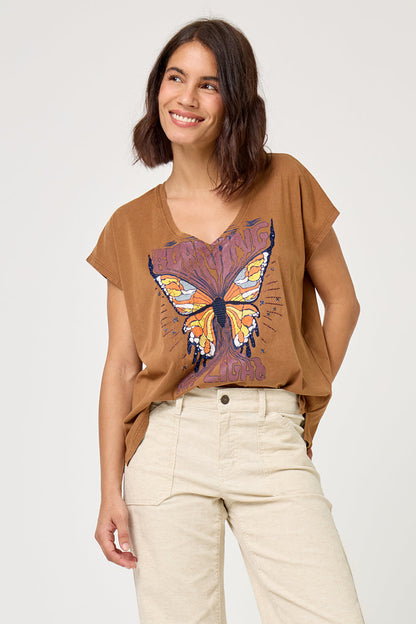 Five Women's Butterfly Graphic T-Shirt 100% Cotton -  Brown Chocolate