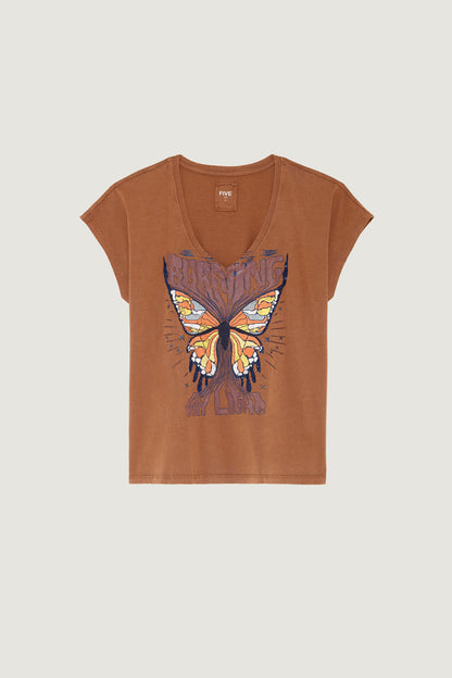 Five Women's Butterfly Graphic T-Shirt 100% Cotton -  Brown Chocolate