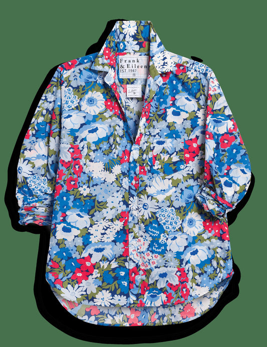 Women's Button-Down Blouse Linen - Red-Green-Navy-Multi