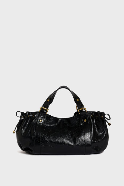 Women's Handbag Lux Genuine Crumpled Full-Grain Leather - Black