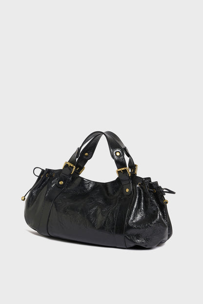 Women's Handbag Lux Genuine Crumpled Full-Grain Leather - Black