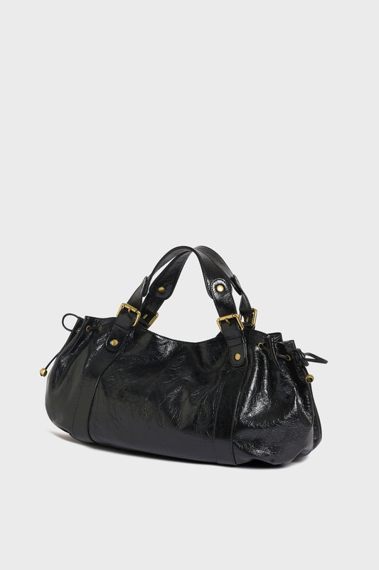 Women's Handbag Lux Genuine Crumpled Full-Grain Leather - Black