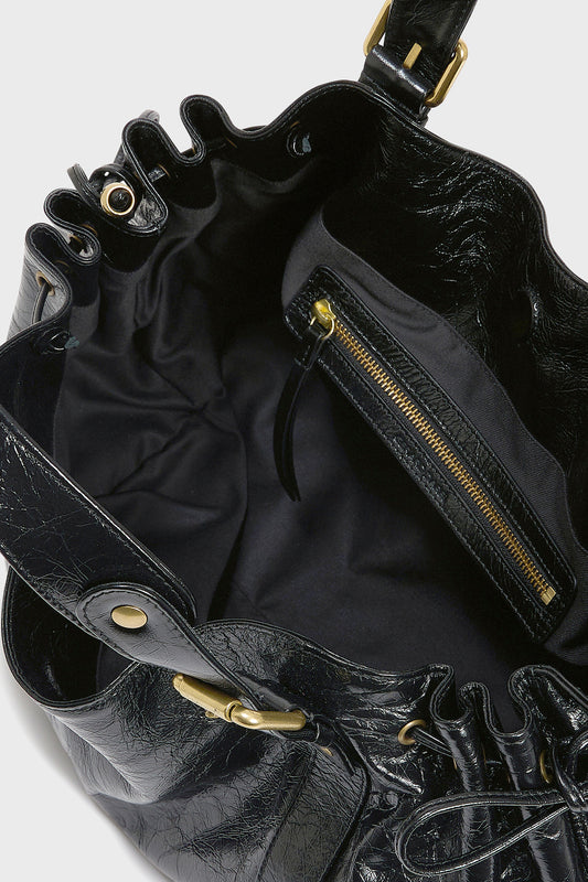 Women's Handbag Lux Genuine Crumpled Full-Grain Leather - Black