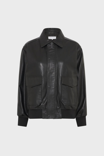Unisex Leather Bomber Jacket Nima Lamb Leather - Black