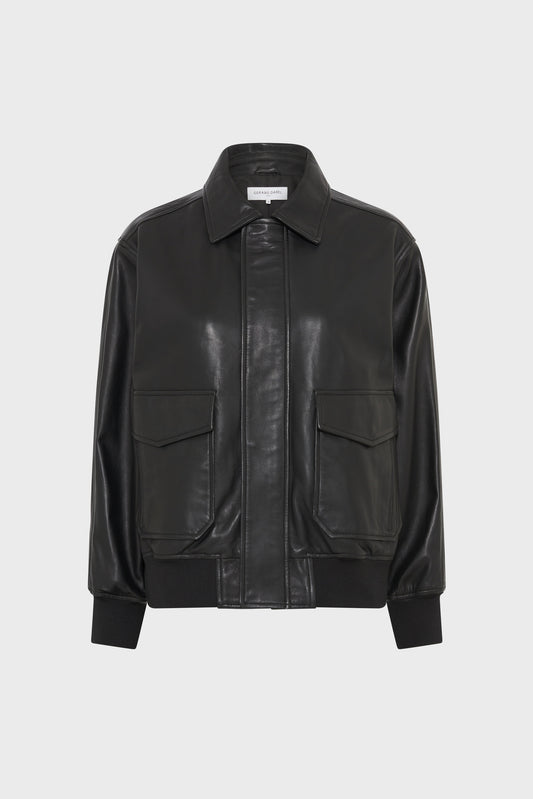 Unisex Leather Bomber Jacket Nima Lamb Leather - Black