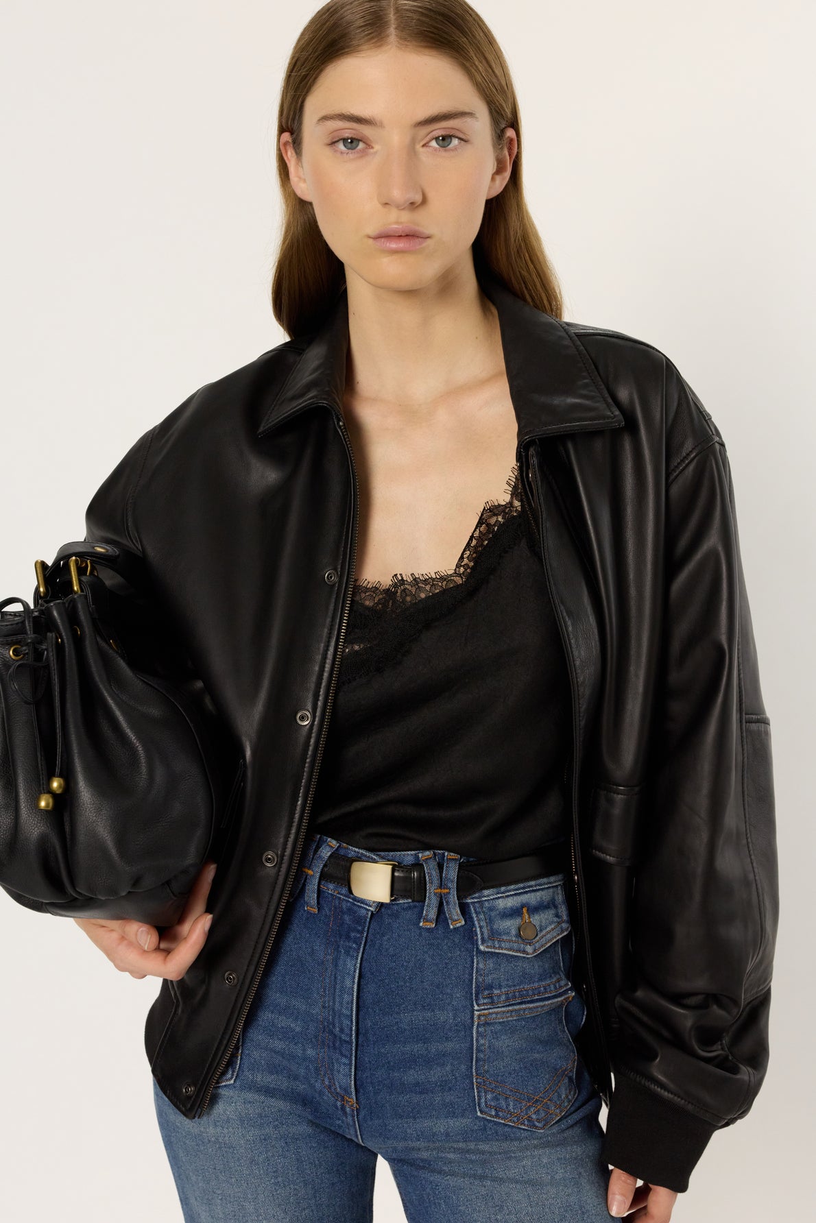 Unisex Leather Bomber Jacket Nima Lamb Leather - Black