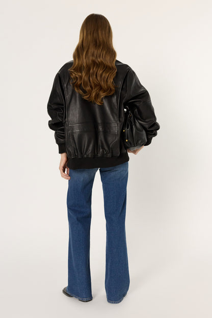 Unisex Leather Bomber Jacket Nima Lamb Leather - Black