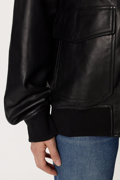 Unisex Leather Bomber Jacket Nima Lamb Leather - Black