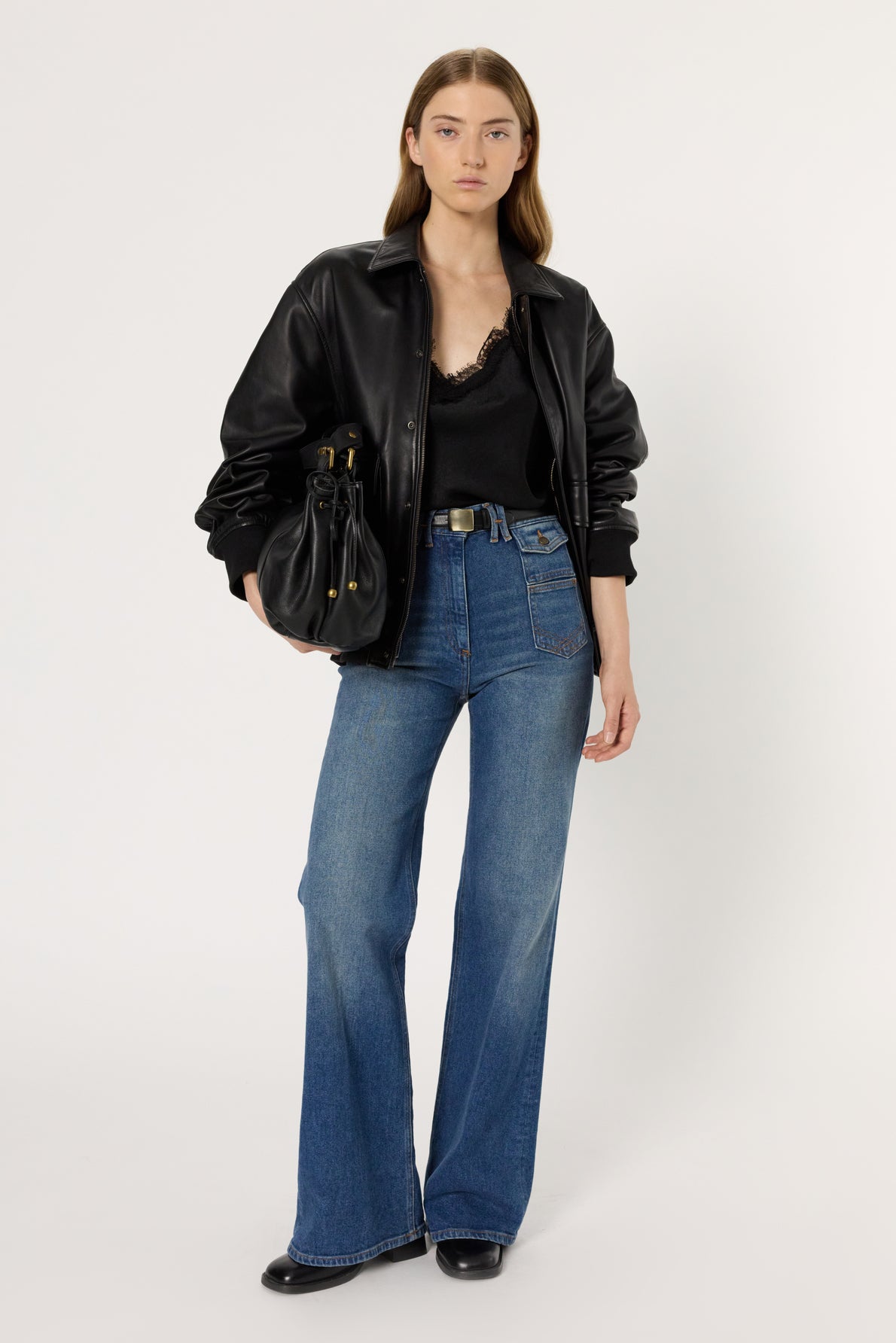 Unisex Leather Bomber Jacket Nima Lamb Leather - Black