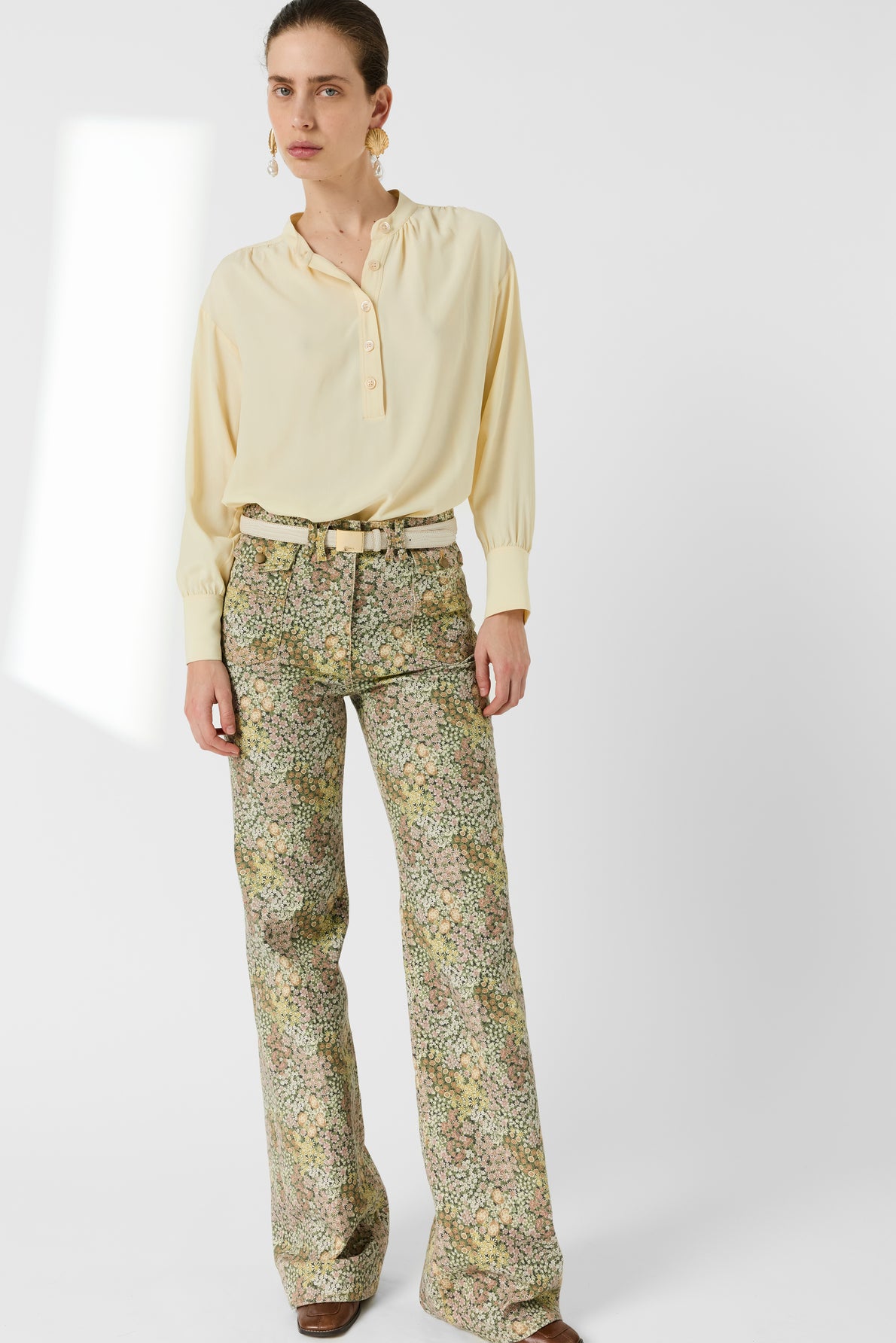 Women Button-Down Blouse Crepe Silk Charmeuse - Yellow