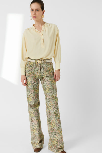 Women Button-Down Blouse Crepe Silk Charmeuse - Yellow