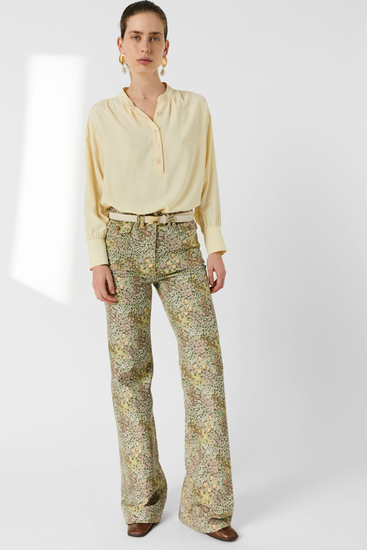 Women Button-Down Blouse Crepe Silk Charmeuse - Yellow