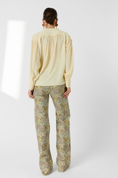 Women Button-Down Blouse Crepe Silk Charmeuse - Yellow