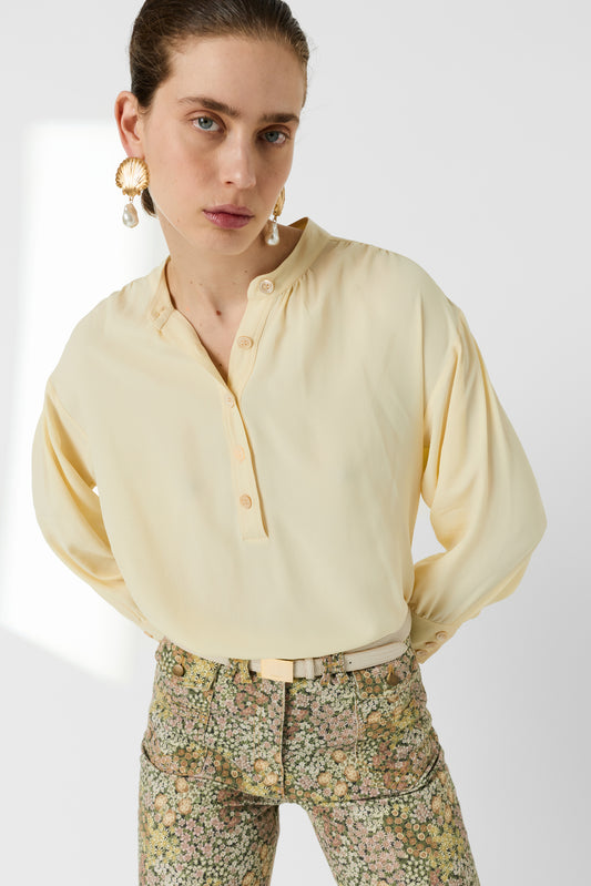Women Button-Down Blouse Crepe Silk Charmeuse - Yellow