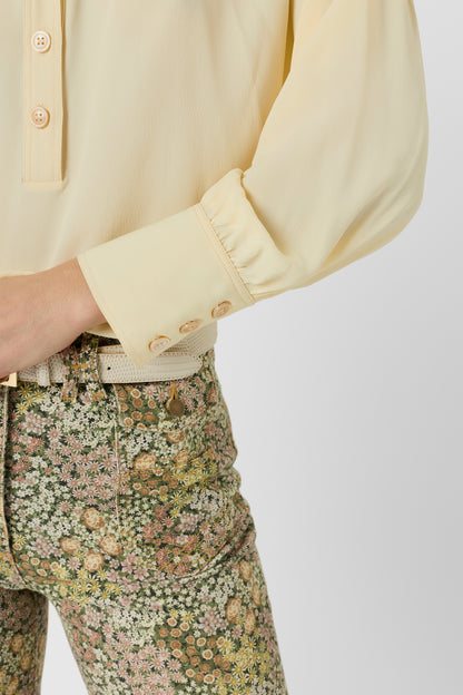 Women Button-Down Blouse Crepe Silk Charmeuse - Yellow